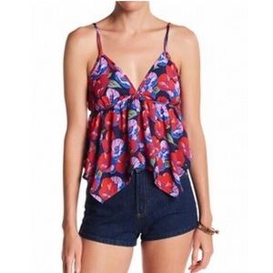 NWOT CAD Red and Blue Floral Tank Top